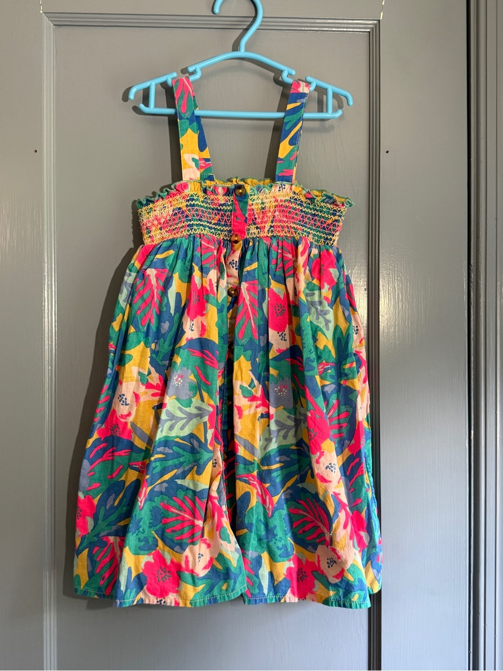 Cat & Jack Girls' Tropical Floral Sundress in Teal, Yellow & Pink